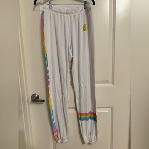 Lauren Moshi White Joggers with Rainbow Accents